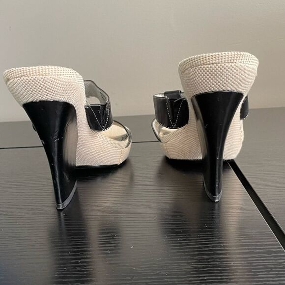 Nine West WNCOBALT Vintage Linen and Leather Upper Slide On Heeled Sandal, 10 - Picture 5 of 16